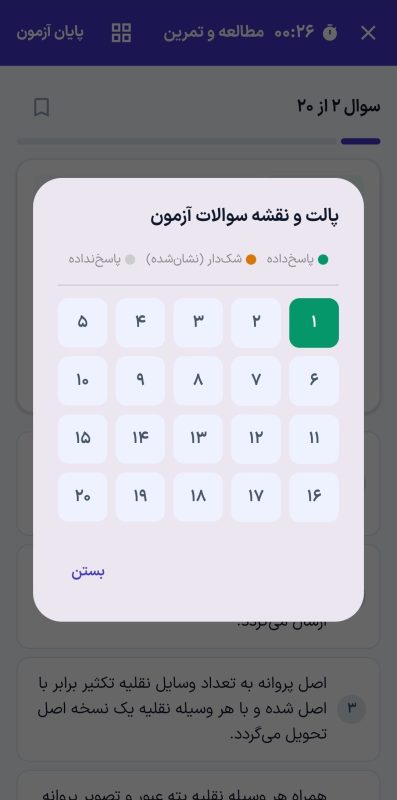 پالت ماتریسی وضعیت سوالات پاسخدادهشده و شکدار در آزمون آزمایشی گمرک